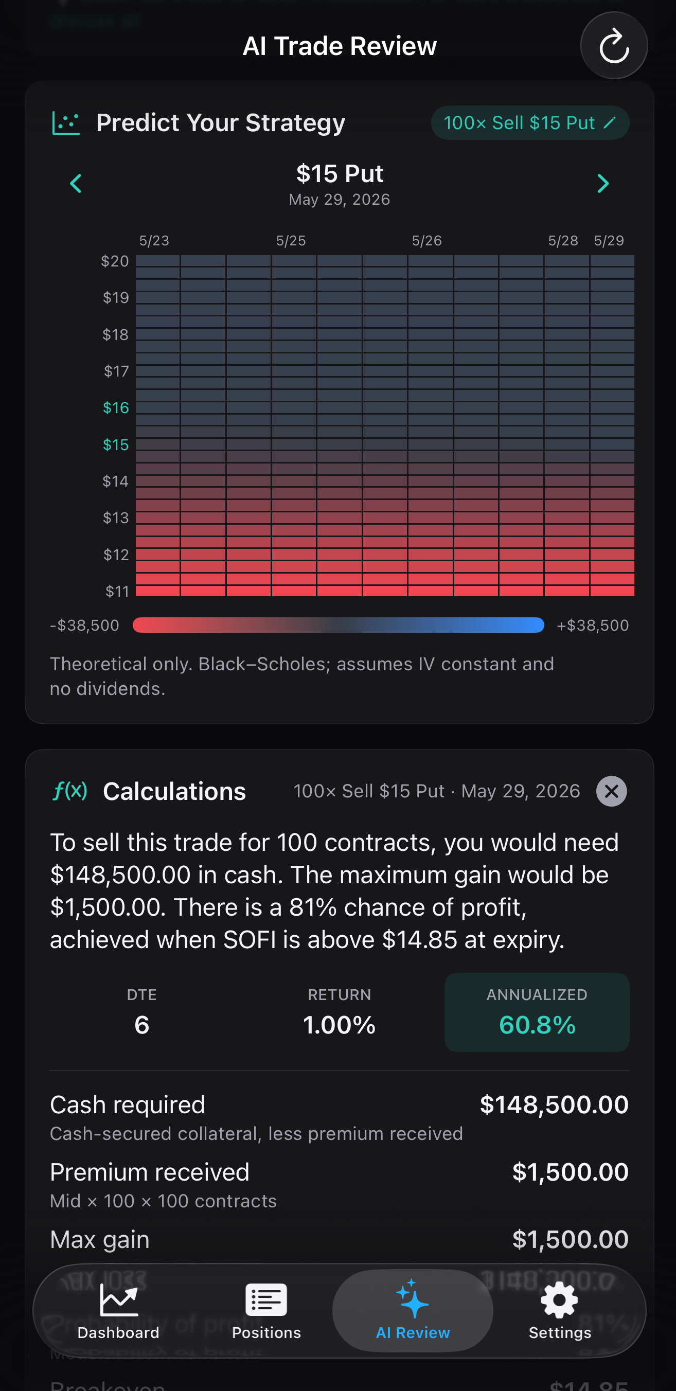 Spoke AI strategy prediction heatmap and trade calculations